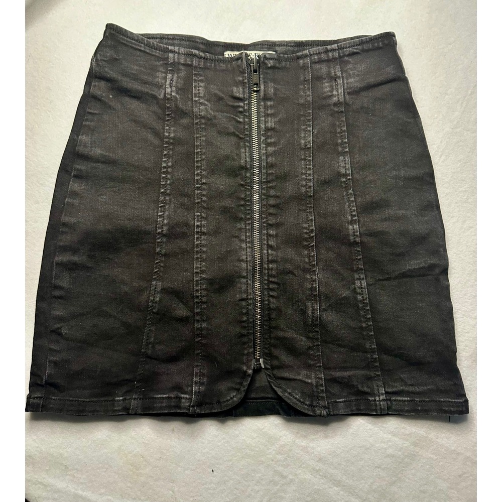 We The‎ Free Black Denim Zip Front A Line Mini Skirt Size 0
